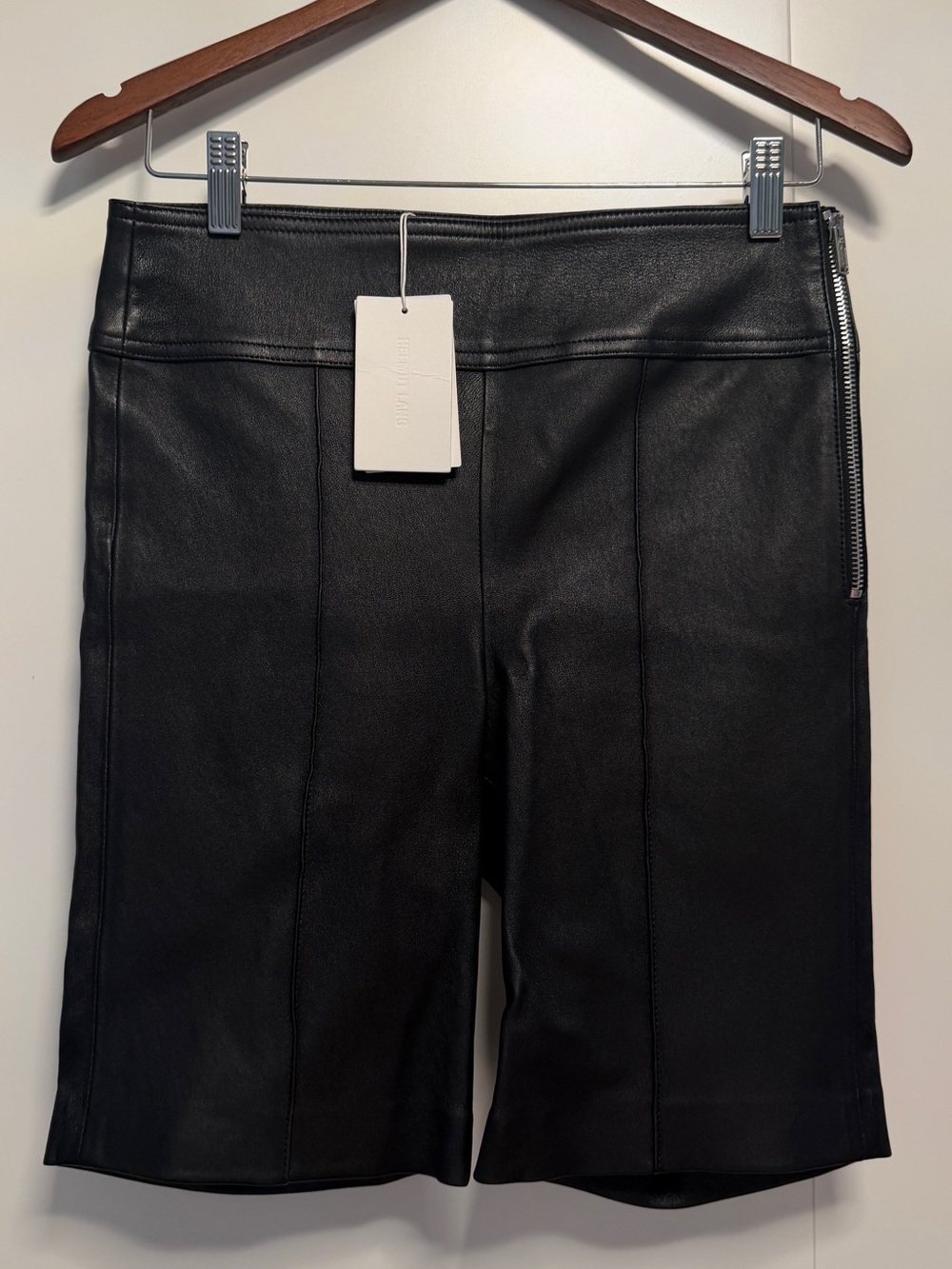 Helmut Lang - Black Leather Women’s Shorts with Side Zip